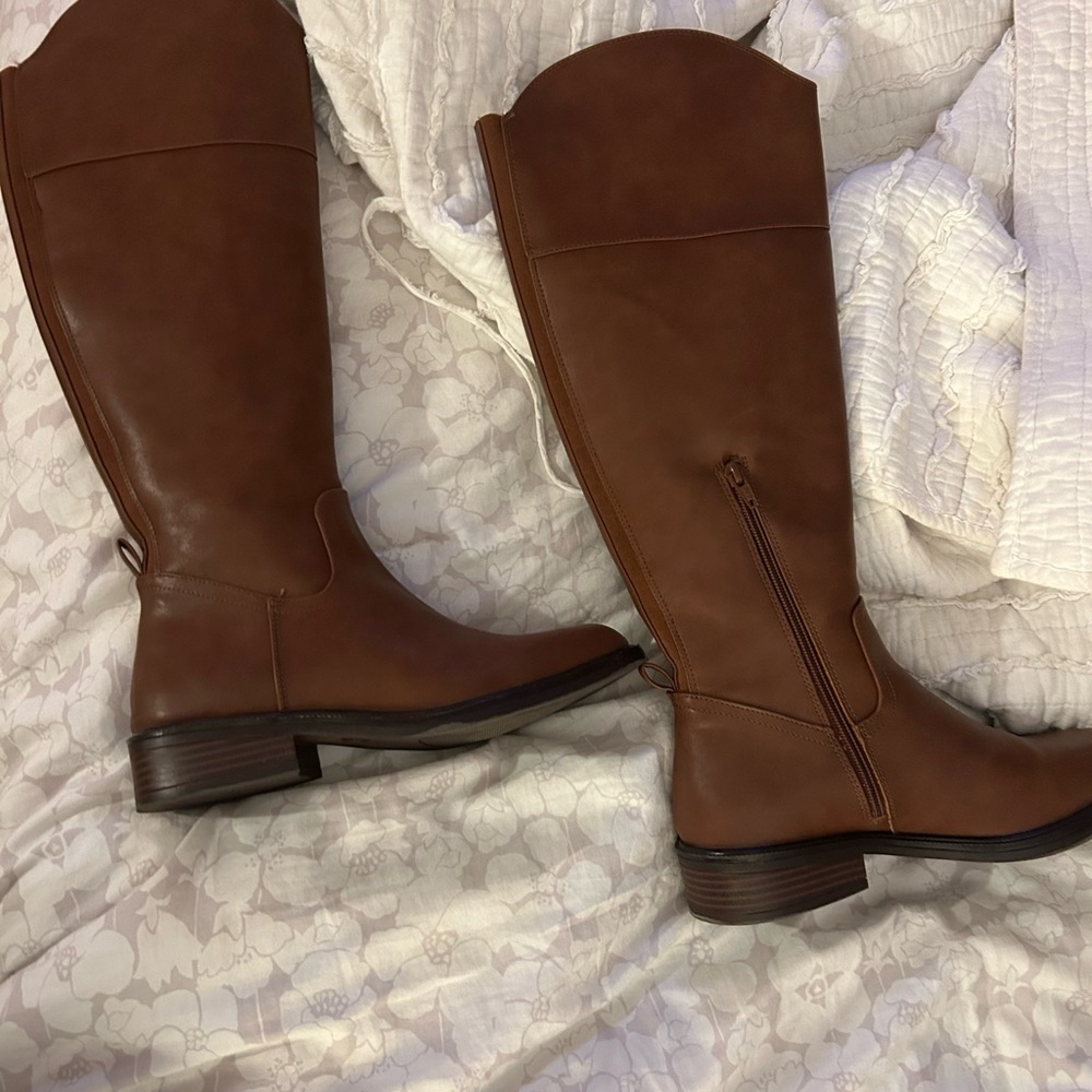 Brown leather boots
